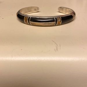 Bracelet .925 stamped black onyx wood inlay